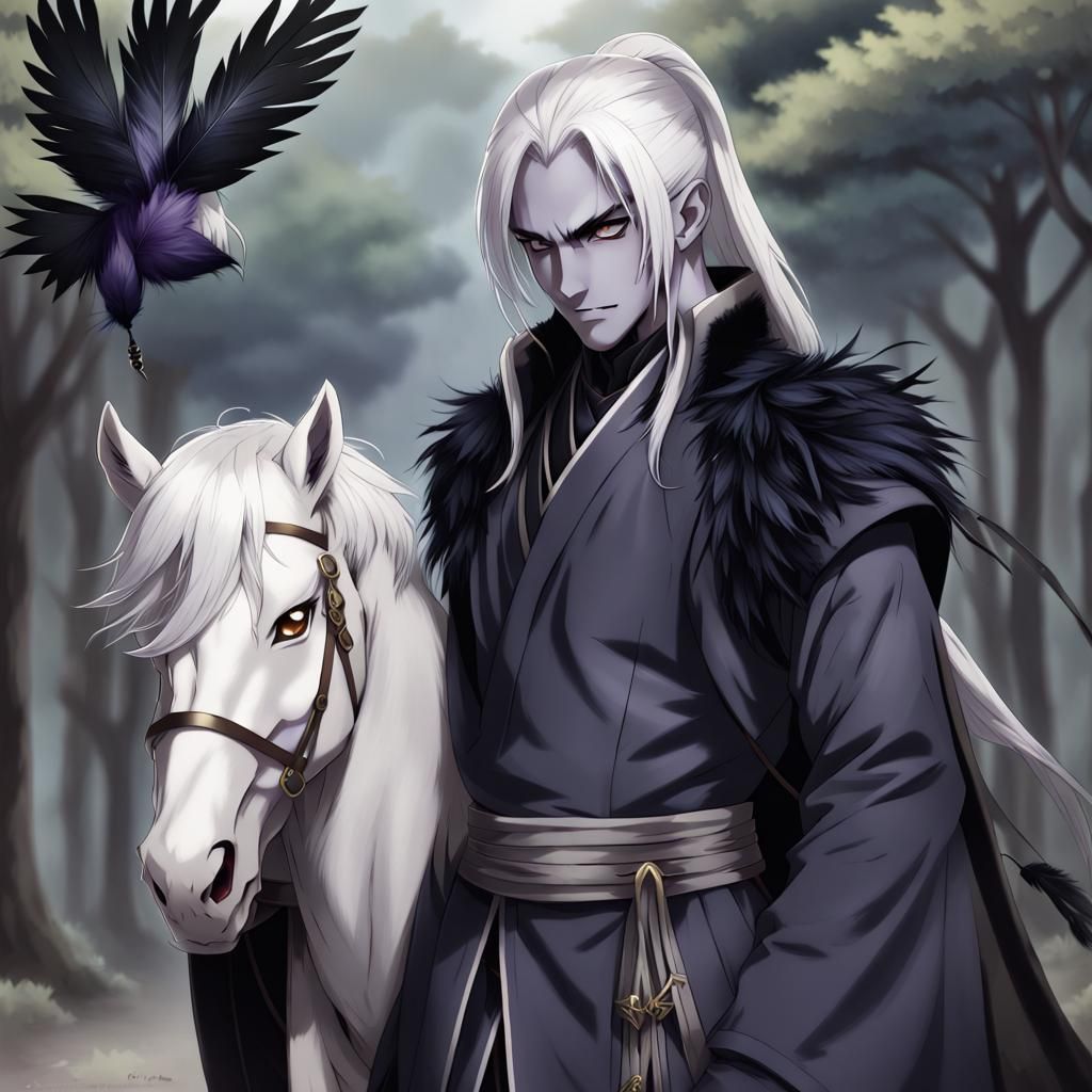 Drow Monk with Feather Coat in Anime Style