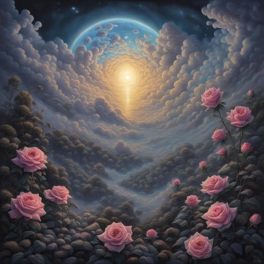 Astral Rose Ascending into Night Sky
