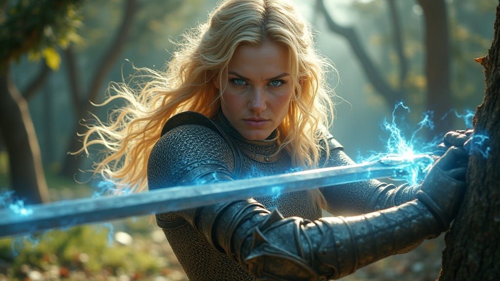 Paladin in Magical Armor, Photorealistic Digital Art