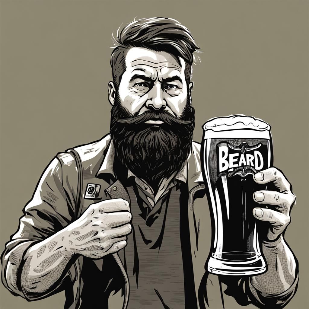 Angry Bearded Man Drinks Beer on Subway