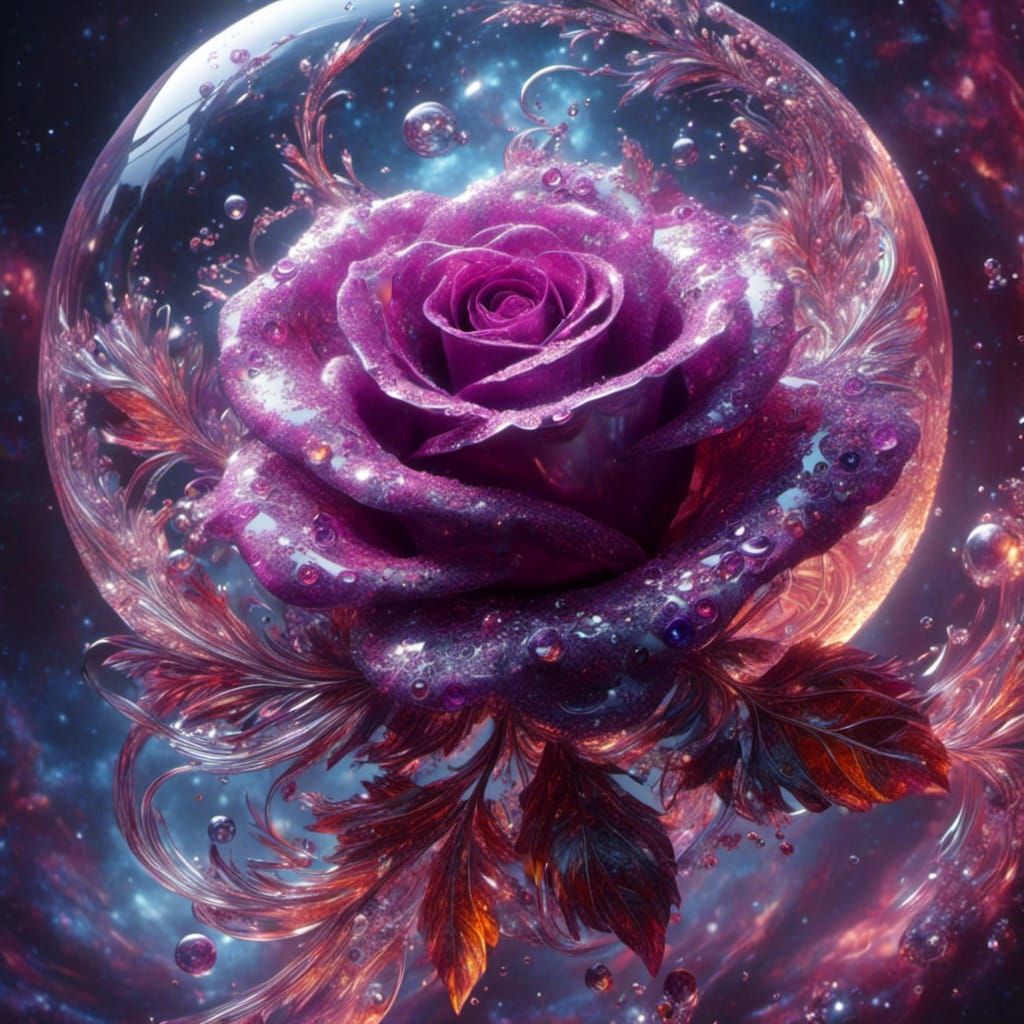 Purple Rose in Frozen Bubble, Synthwave Art