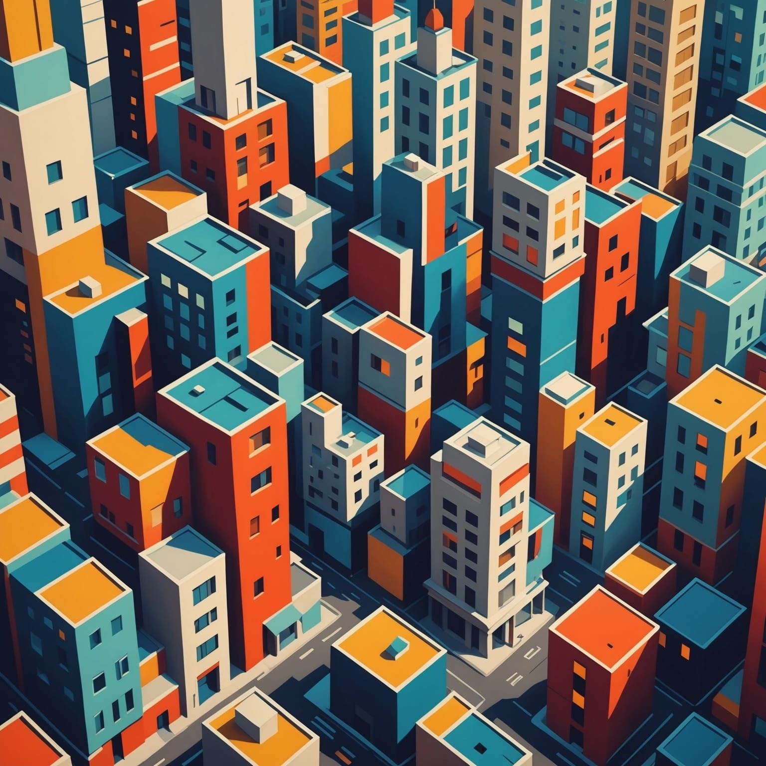 Geometric Fauvism Cityscape in Cubist Style