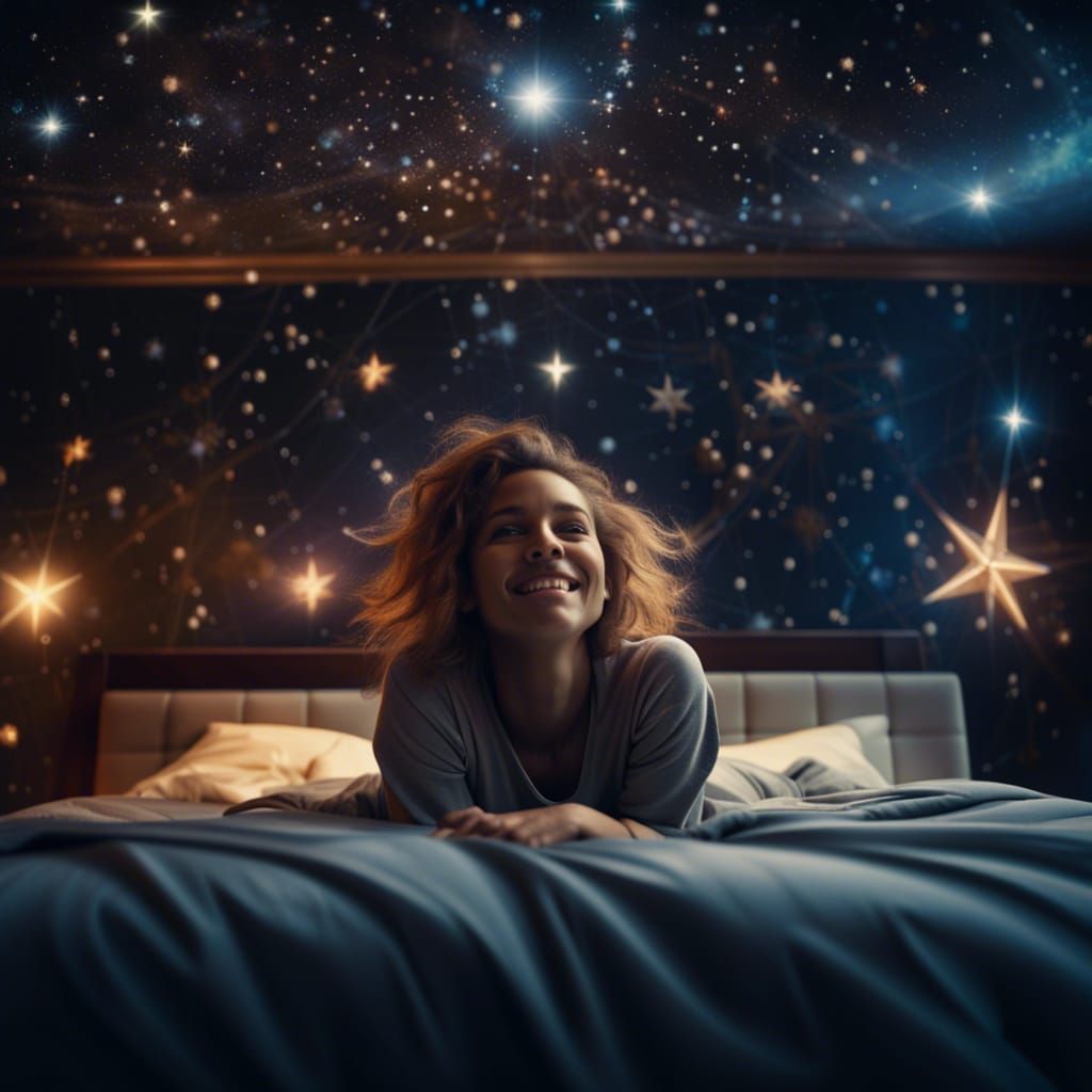 Joyful Young Person in Star Pose, Ceiling View