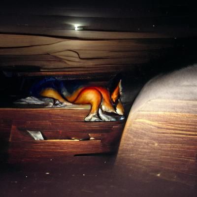 Fox Hiding Under Bed in Moonlit Room