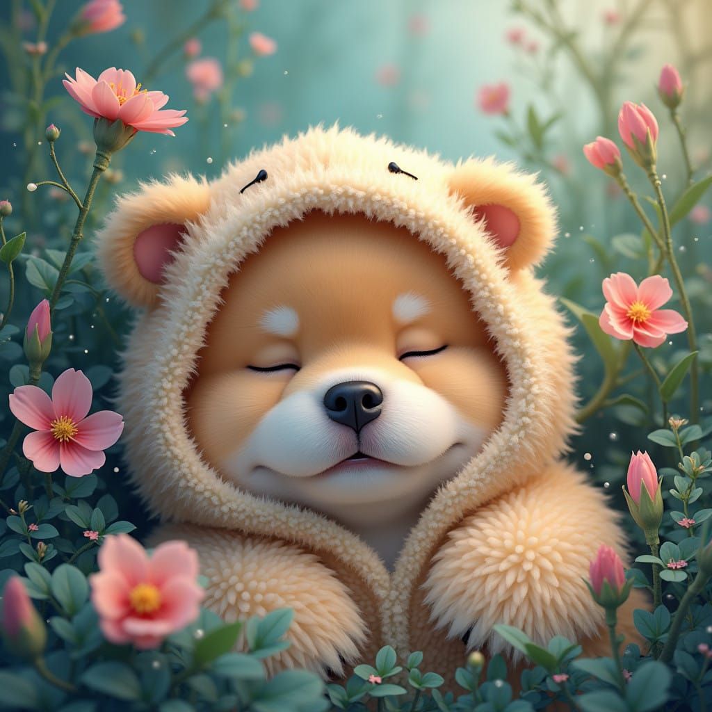 Chow Chow in Whimsical, Dreamlike Landscape