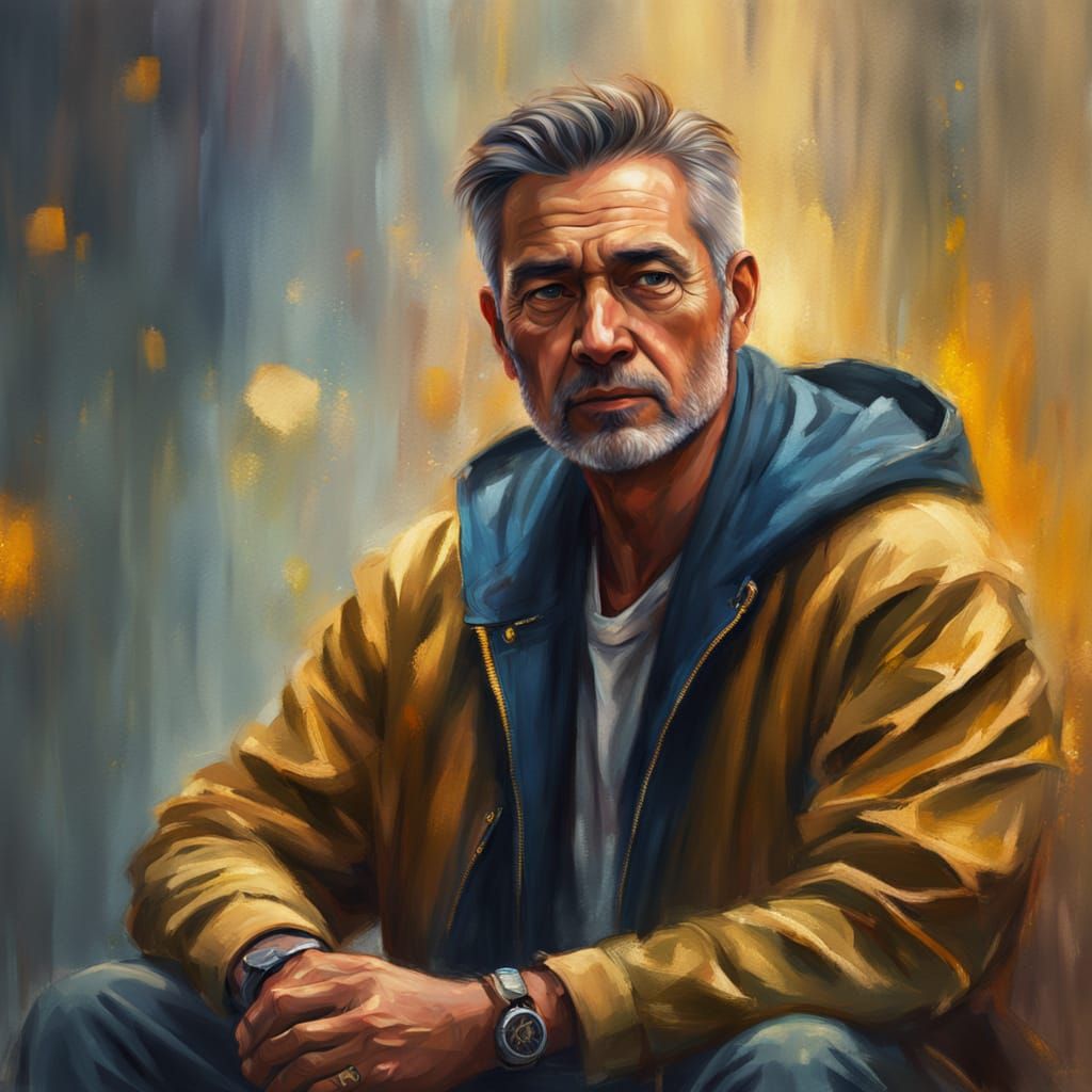 Vibrant Oil Portrait of a Man in Golden Lighting