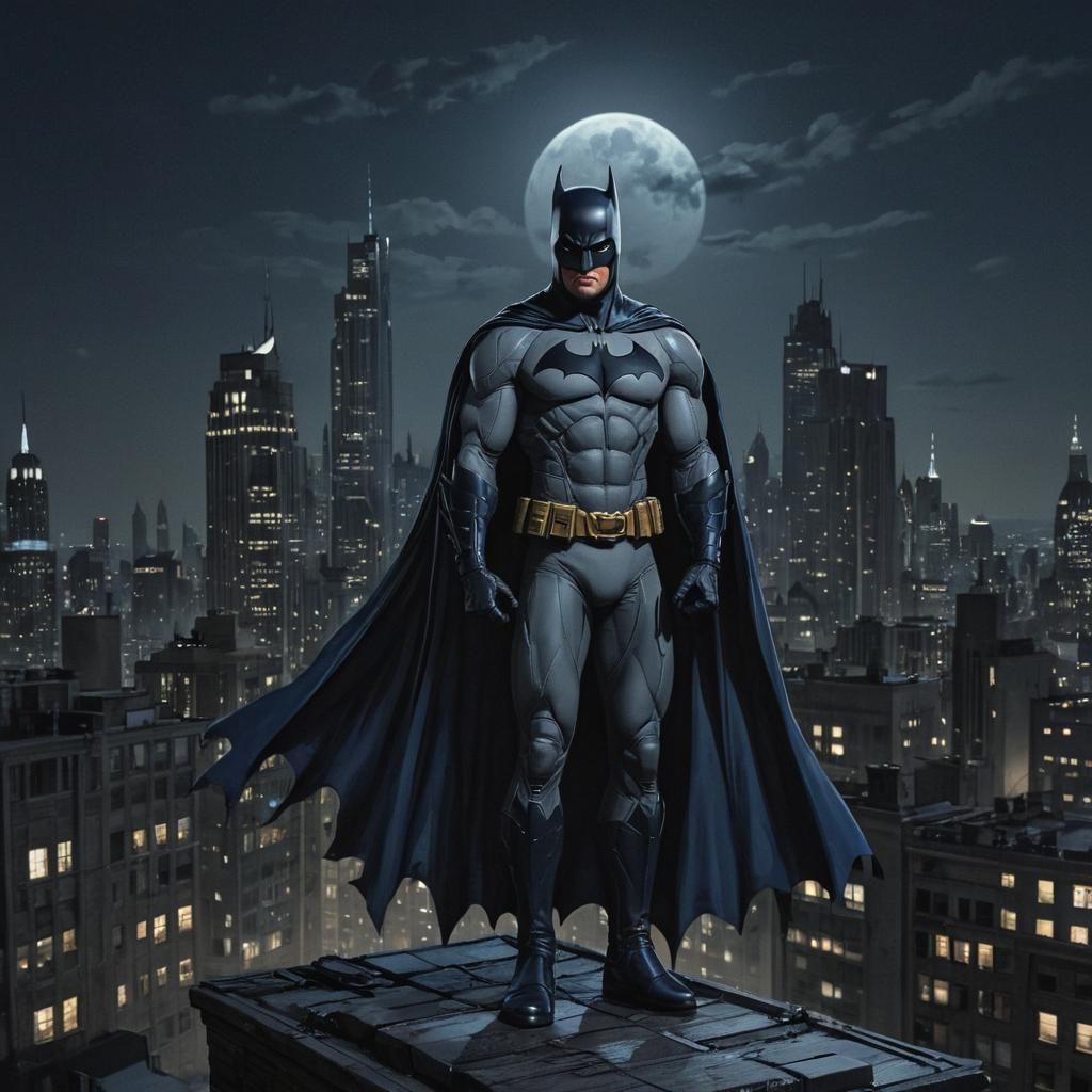 Batman Heroically Dominates Gotham City Rooftops at Night
