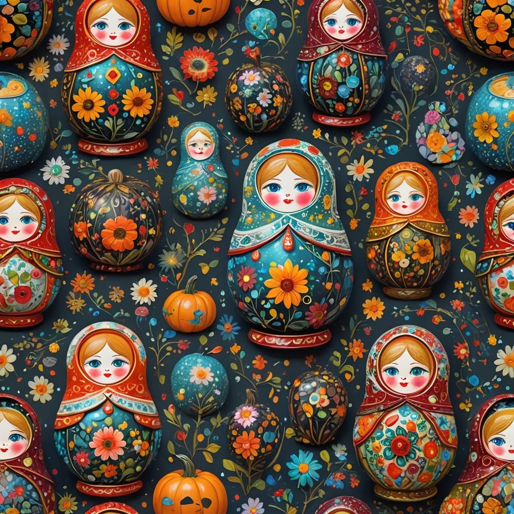 Cosmic Matryoshka Dolls in Hyperrealistic Splash Art