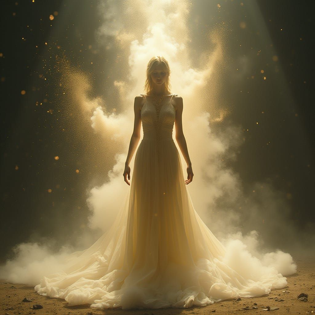 Androgynous Figure Dissolving in Golden Light