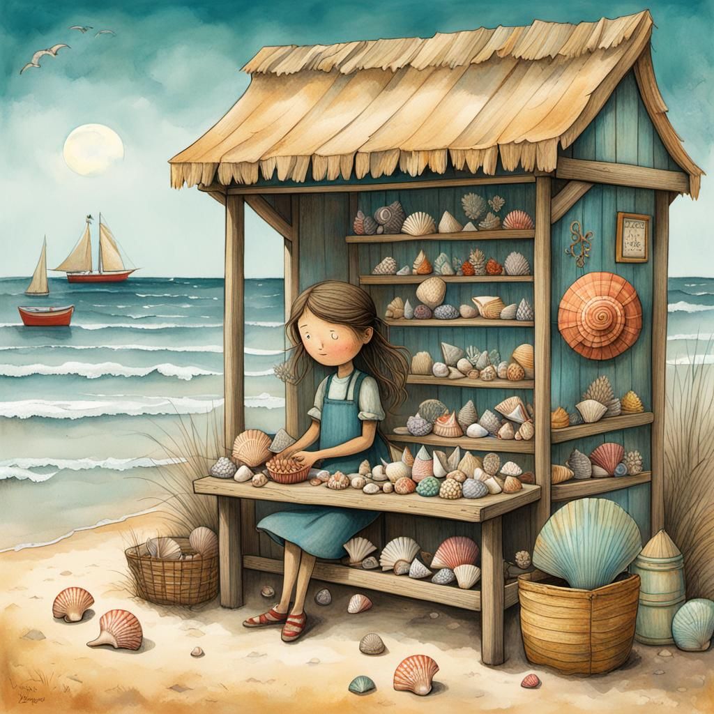 Seashell Seller: Whimsical Bluegrass Illustration