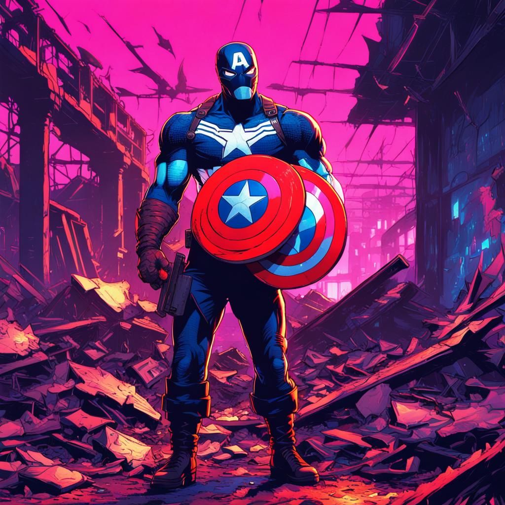Venom as Captain America in Synthwave Style