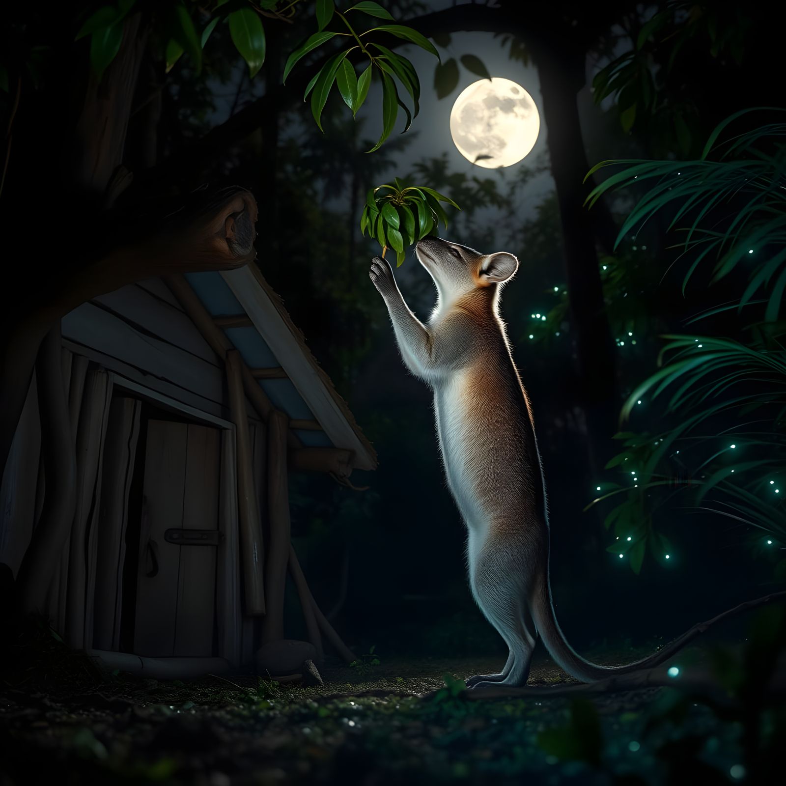 Moonlit Papua New Guinea Forest Wallaby in Natural Habitat