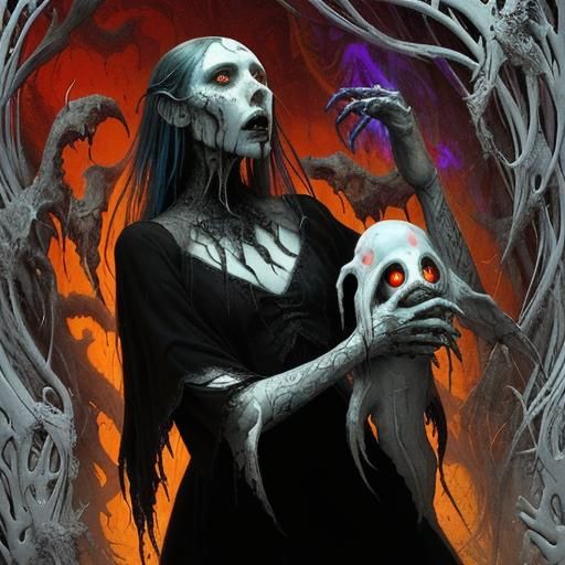 Ghosts Ponder AI in Surreal Psychedelic Horror Style