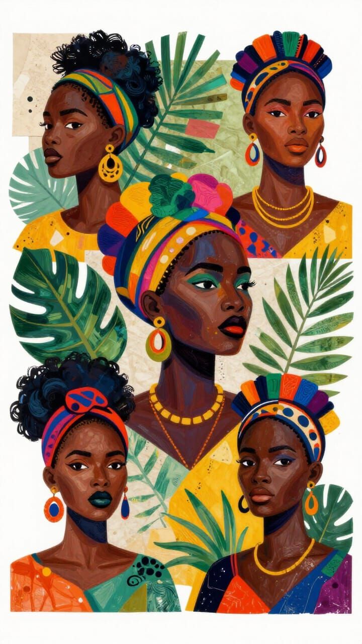 Vibrant Abstract African Woman Portrait in Collage Style