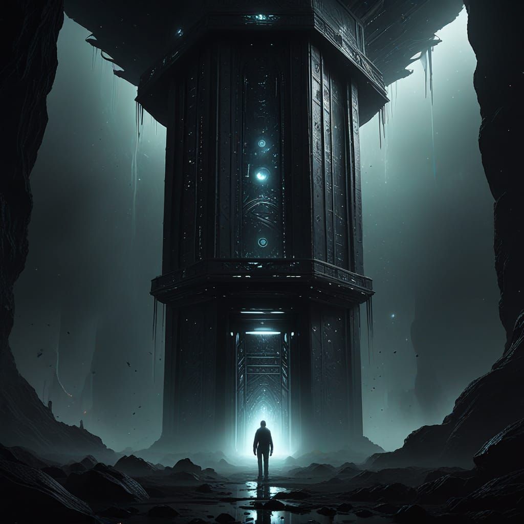 Giant Elevator Descends to Parallel Universe Under Black Sun