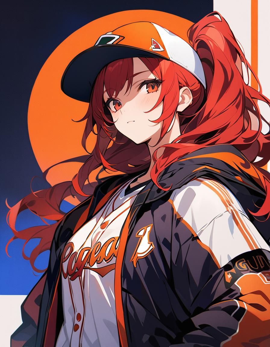 Red-Haired Fox Girl Baseball Player in Persona Style
