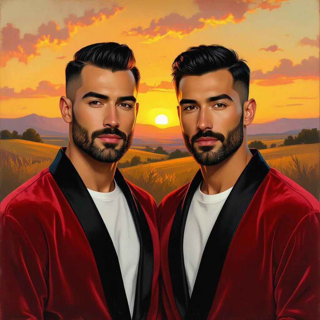 Elegant Men in Velvet Robes: An Impressionist Portrait