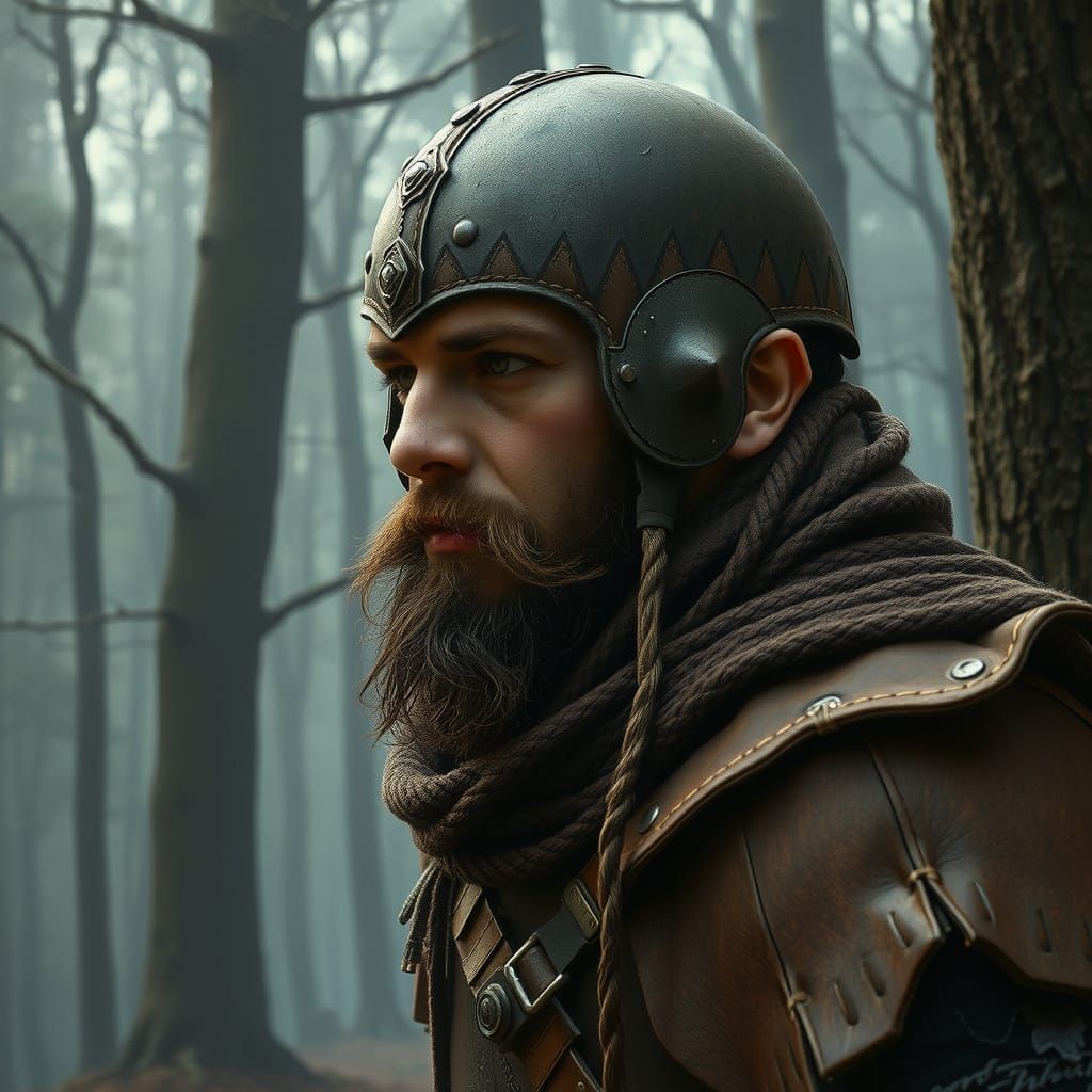 Ethereal Woodland Warrior in Gothic Landscape