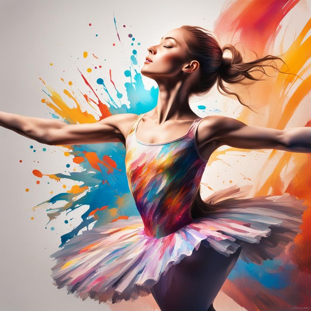 Dramatic Ballerina in Hyperrealistic Splash Art
