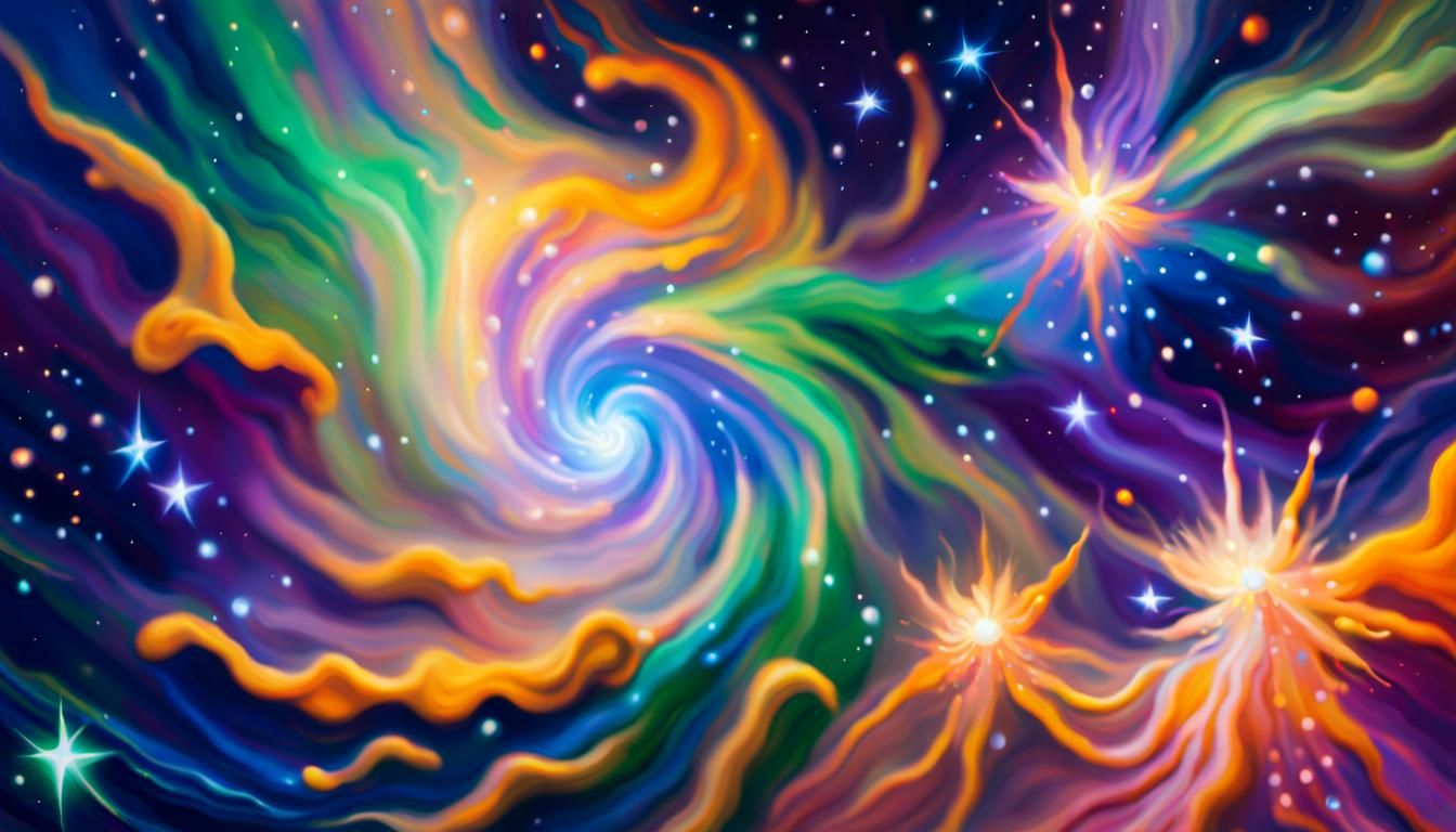 Cosmic Binary Star System: Oil Painting in Van Gogh Style