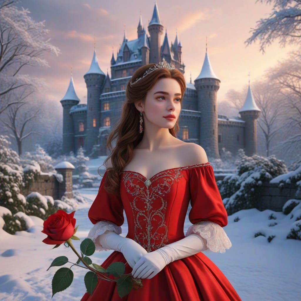 Princess Bella in Snowy Winter Garden Digital Art