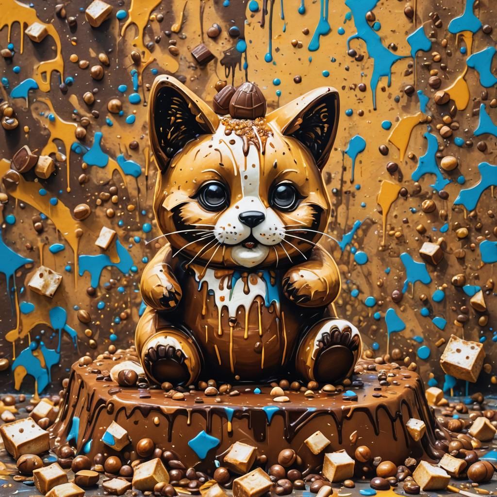 Cat-Shaped Pandoro in Graffiti Art Style