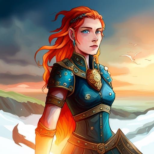 Nordic Seer on Longship with Braids