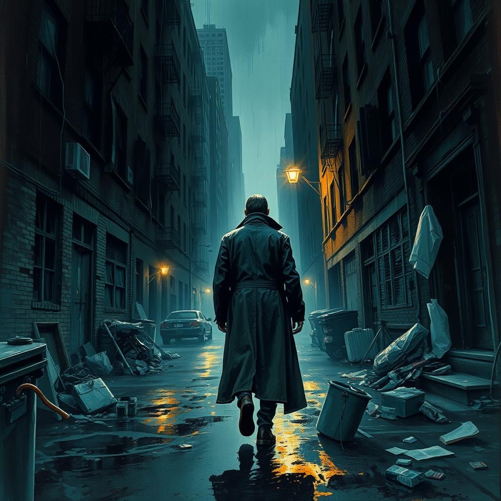 Noir Figure in Rainy 1980s New York City