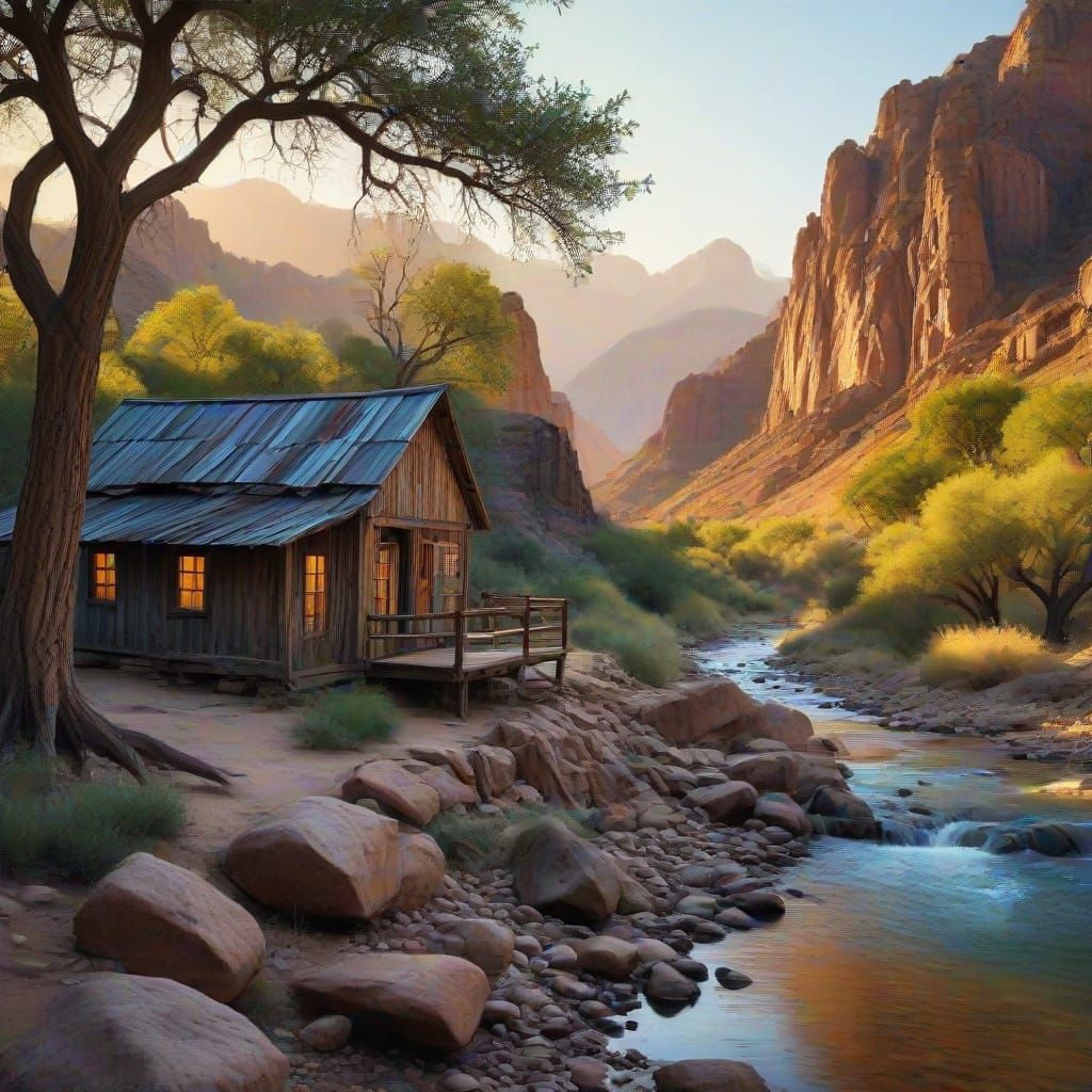 Southwestern Tin Shack Amidst Majestic Desert Landscape