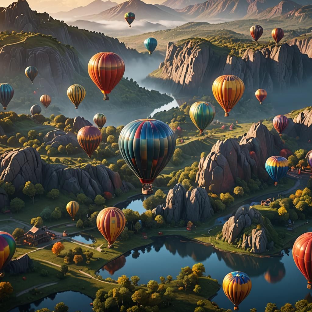 Colorful Metal Hot Air Balloon in Detailed Digital Painting