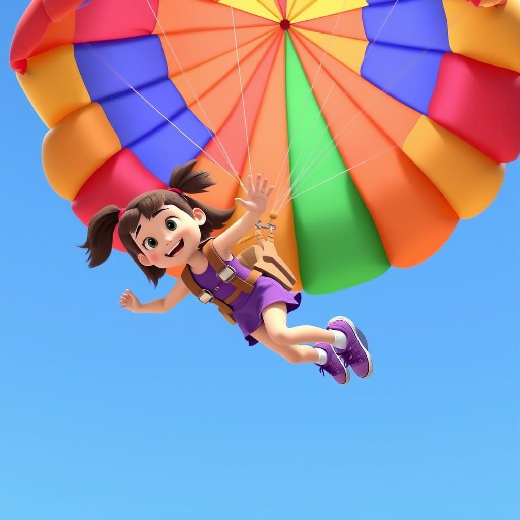 Girl with Parachute in Whimsical 3D Style