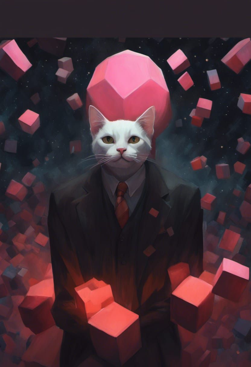 Anime Cat Portrait with Floating Cubes