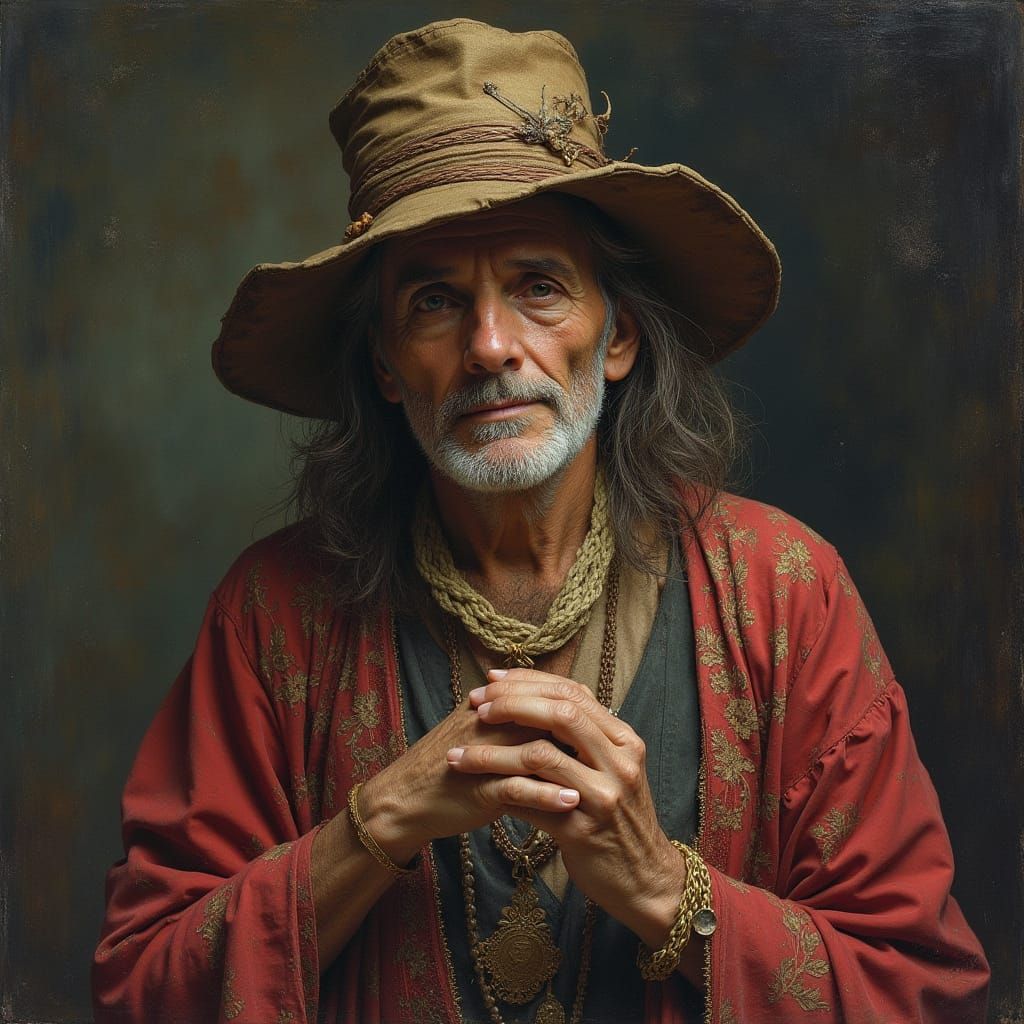 Ancient Gypsy Seer in Mystical Landscape