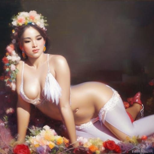 Burning Man Festival Girl, Pino Daeni Style