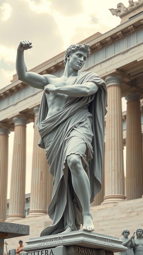 Young Roman Warrior in Majestic Marmol Statue