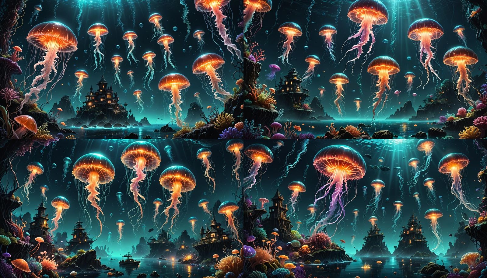 Bioluminescent Deep-Sea Landscape in Detailed Matte Painting