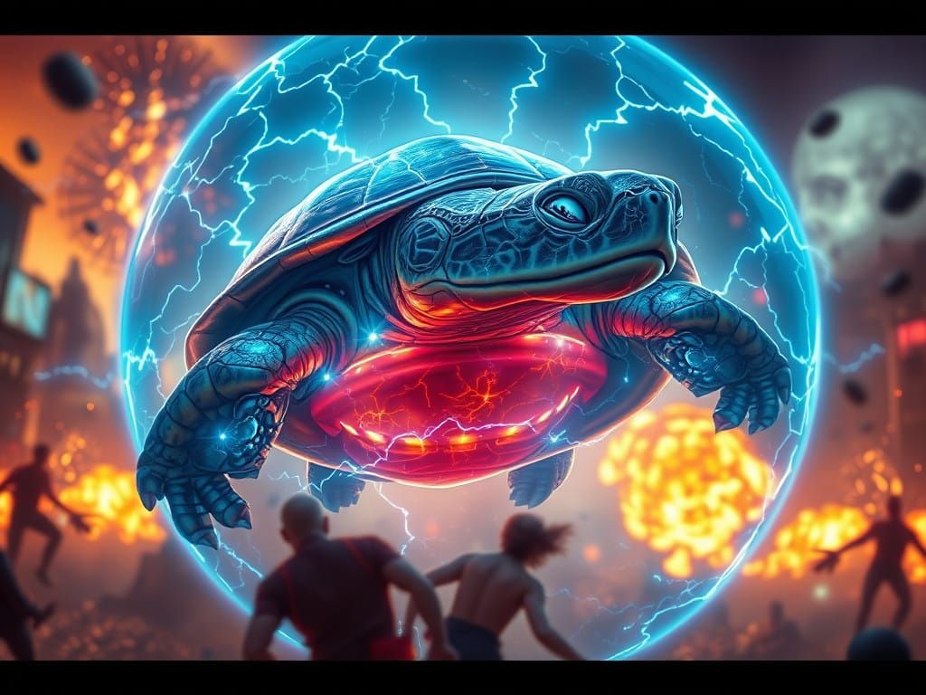 Resolute Turtle Defends Friends in Electric Aura