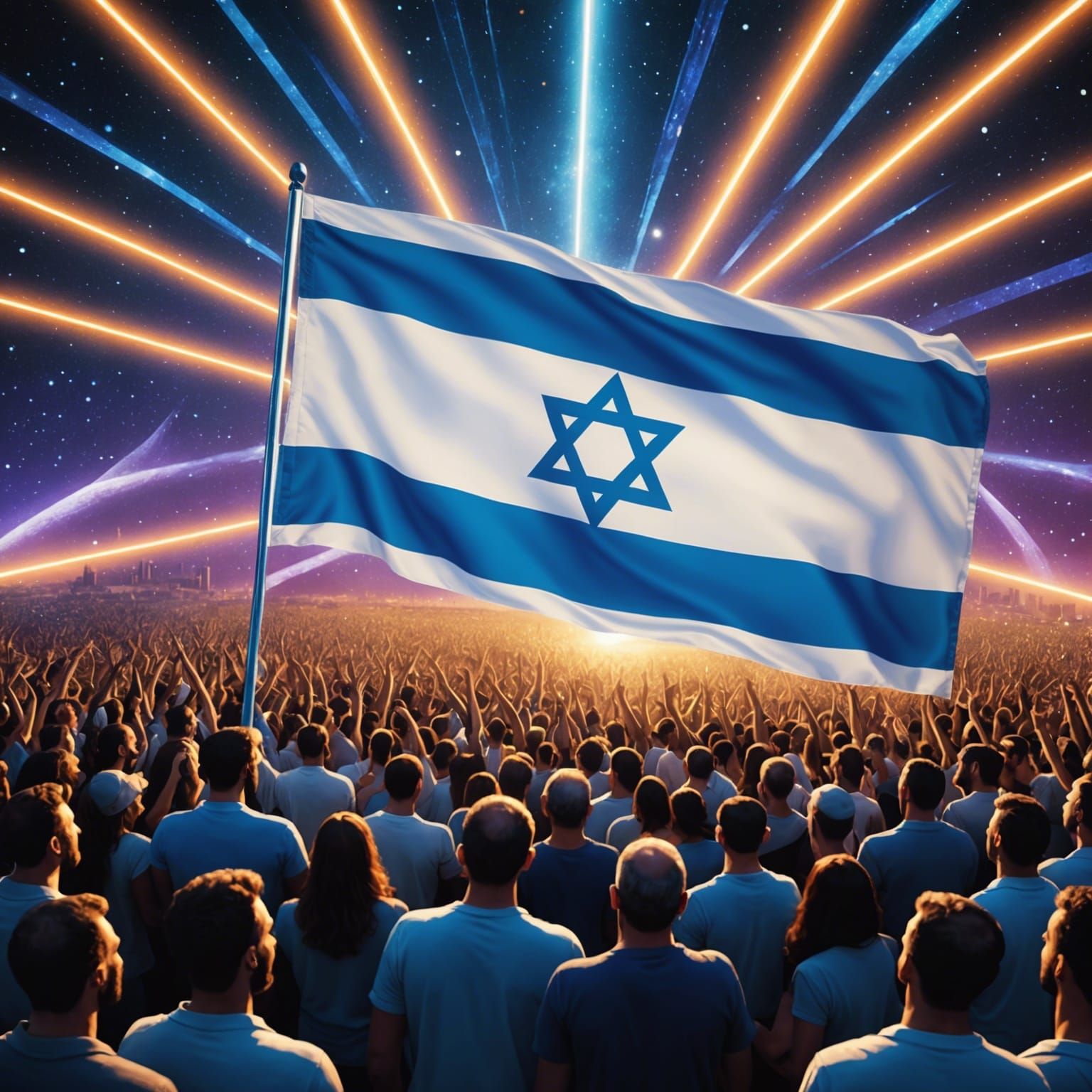 Glowing Israeli Flag with Singing Citizens