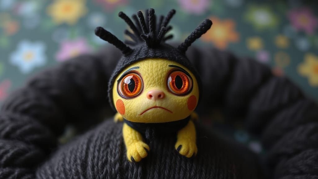 Cute Excited Caterpillar in Gothic-Punk Fairytale Scene