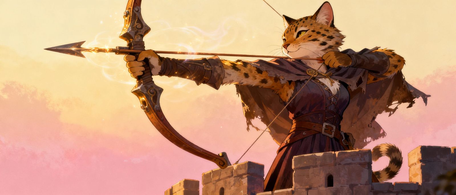 Anthropomorphic Lynx Archer on Battlements in Fantasy Anime ...