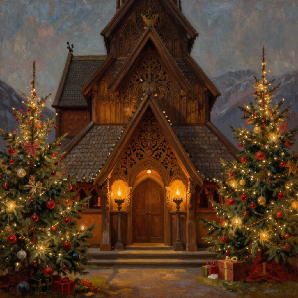 Christmas Inside Heddal Stave Church, Norway