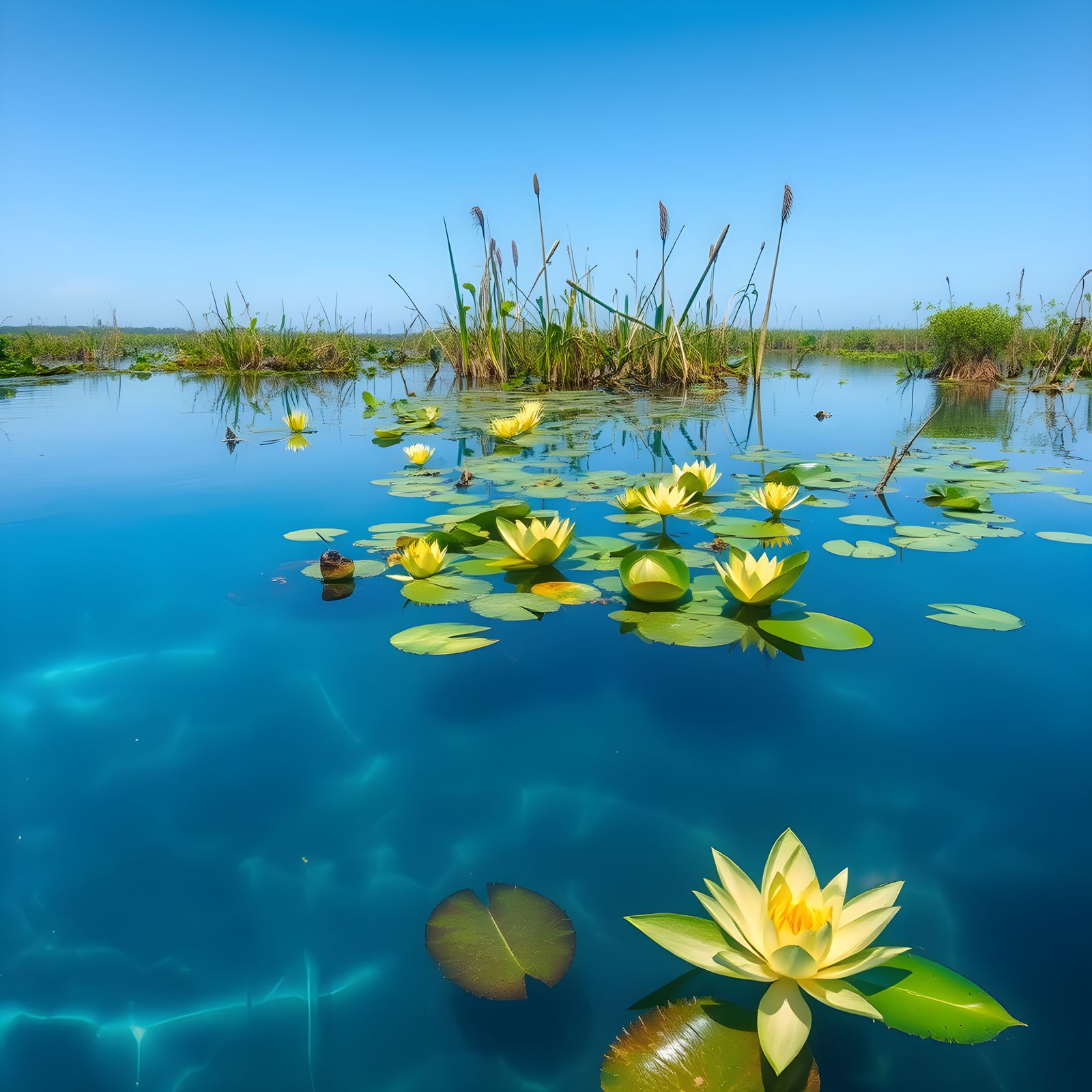 Crystal Swamp Reflection with Water Lilies
