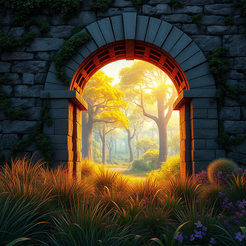Enchanted Forest Portal Through Ancient Roman Arch
