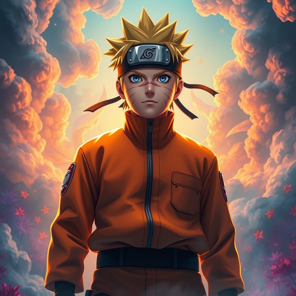 Heroic Naruto in Vibrant Dreamlike Landscape