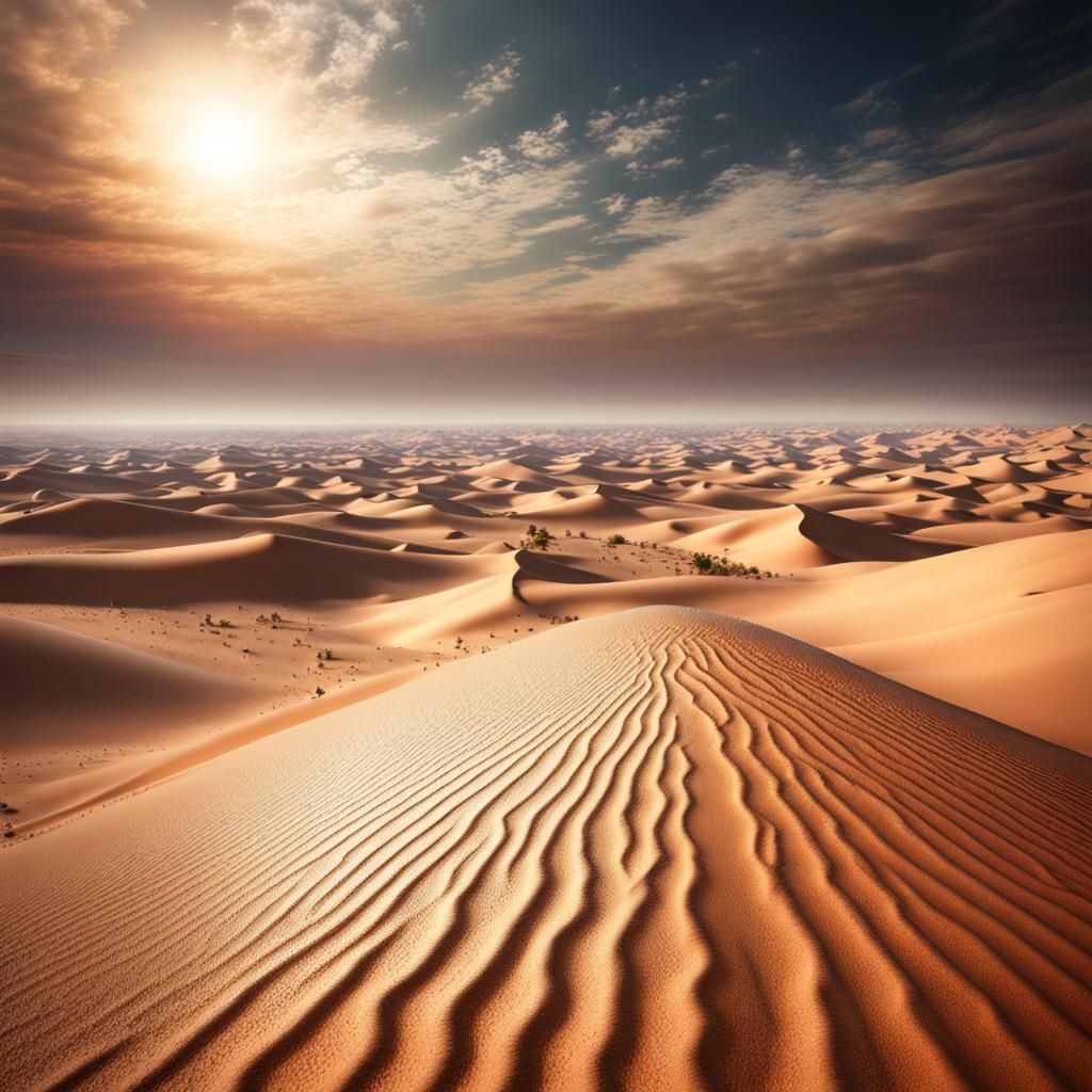 Hyperrealistic Mirage Shimmers on Desert Horizon