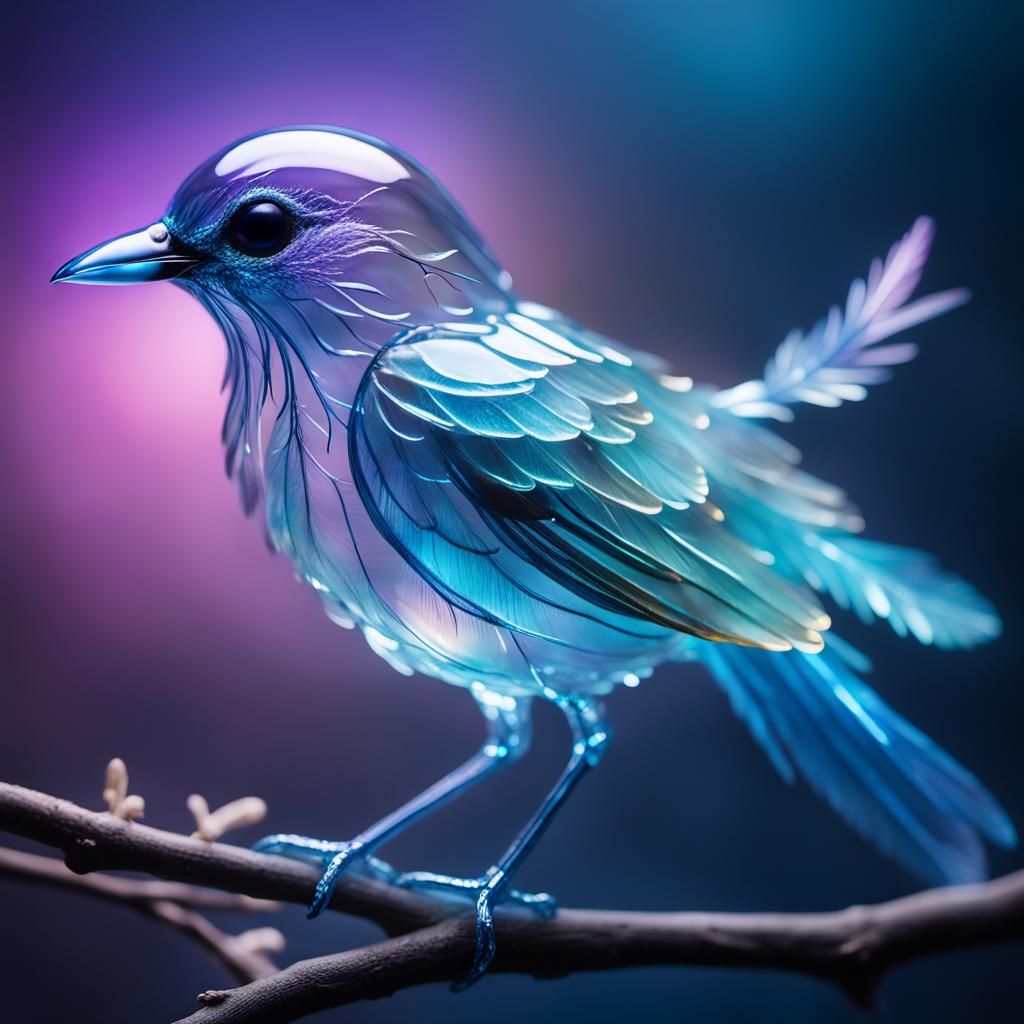 Bioluminescent Glass Bird on Branch