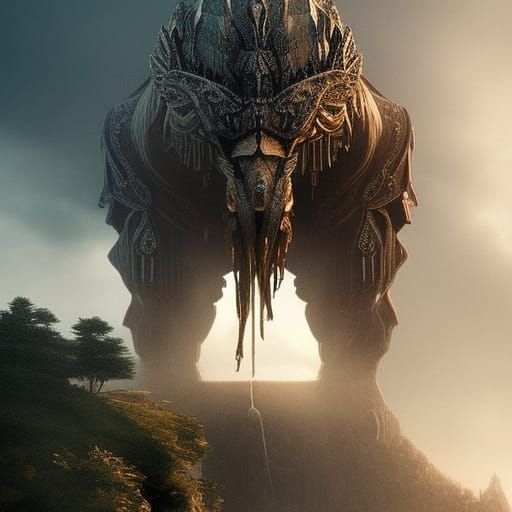 Epic Confrontation: Figure Faces God in Digital Art