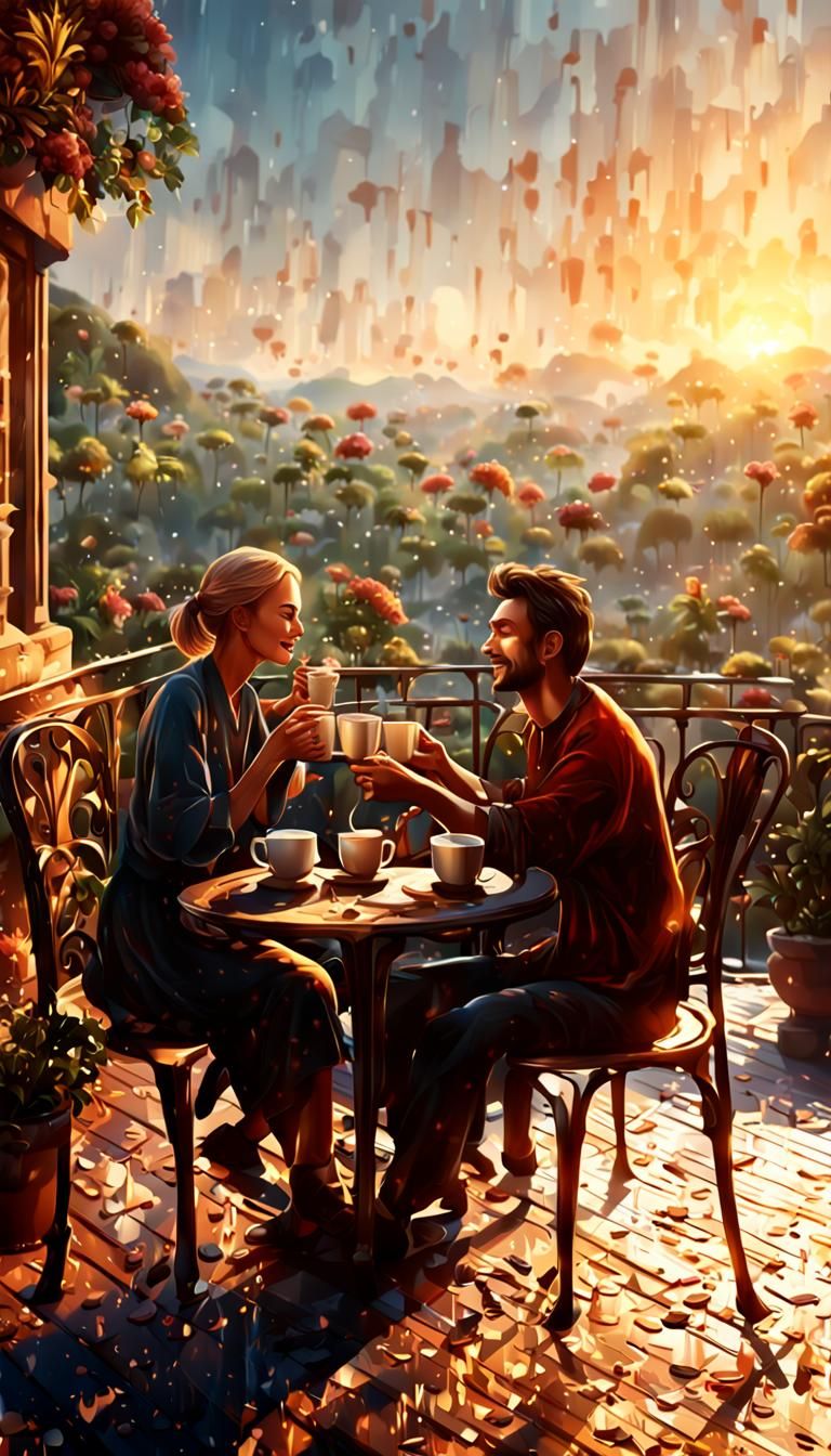 Couple Enjoying Morning Coffee: Matte Painting
