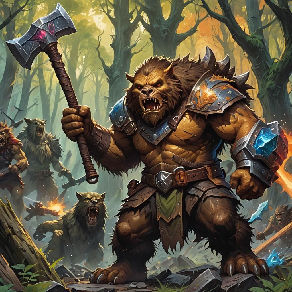 Feral Bugbear with Hammer in Fantasy Forest