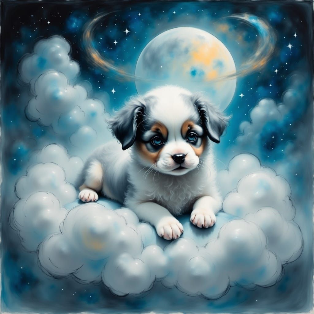 Puppy Dreamscape in Detailed Matte Painting